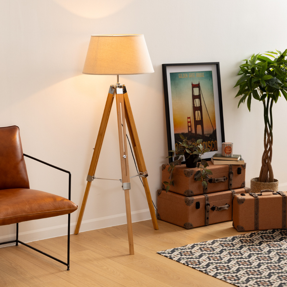 Lampadaire trépied pin ou bambou design RUNO