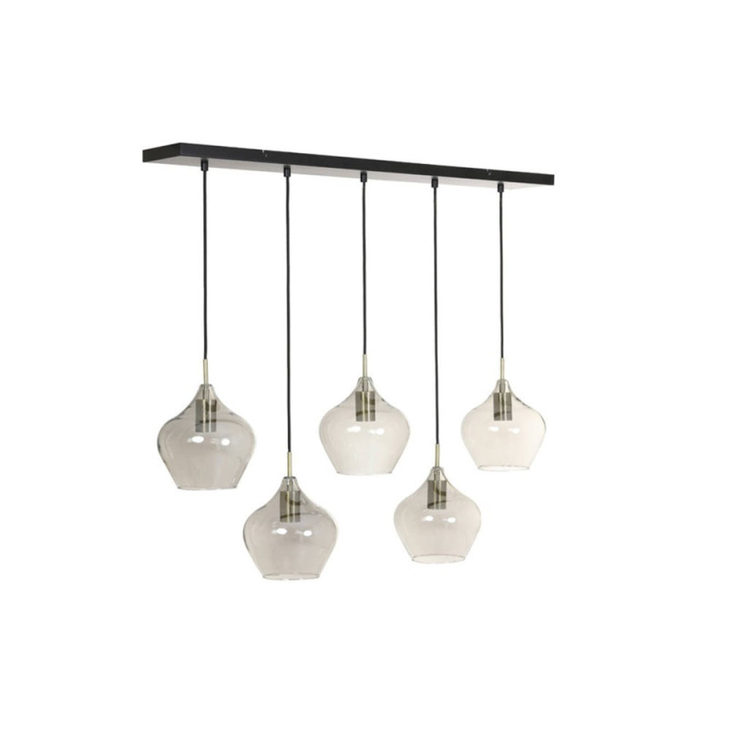 Suspension 5 Lampes Karel Doré Et Verre Fumé