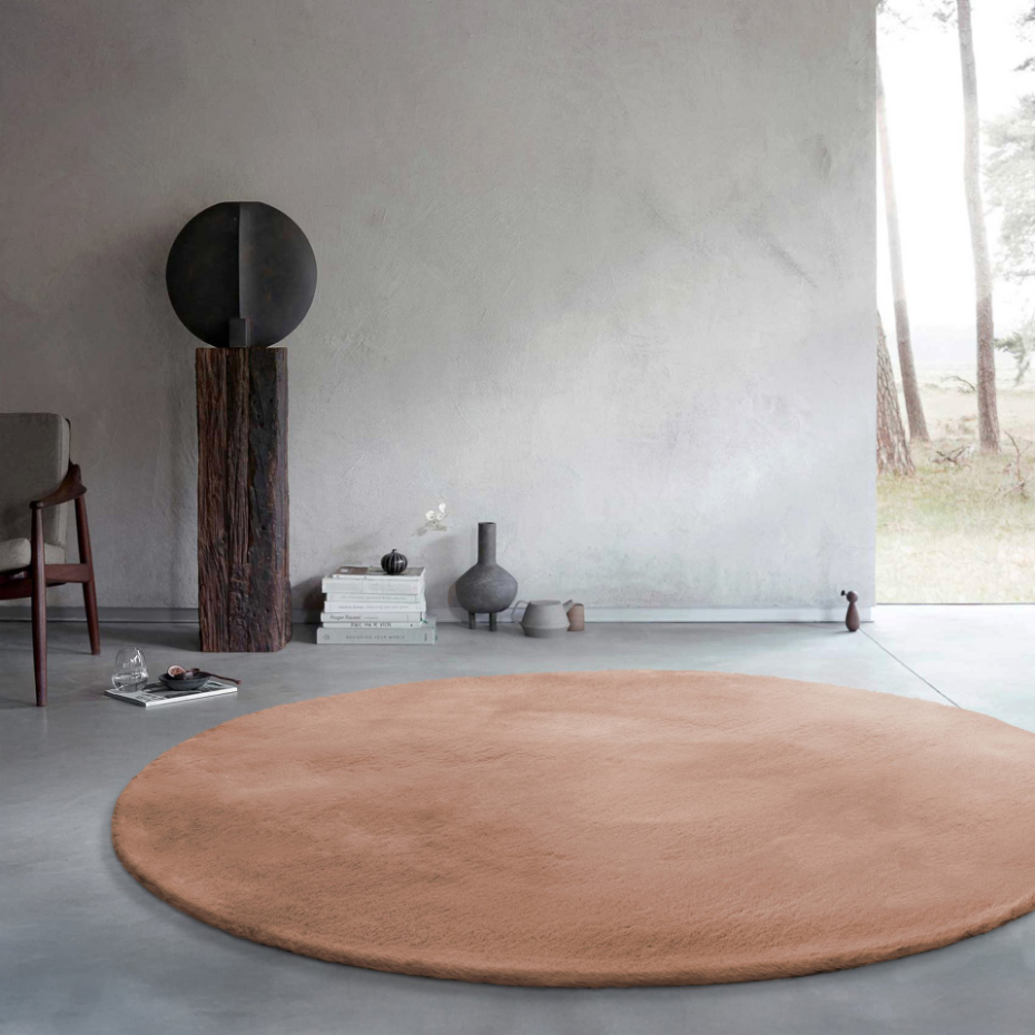 Tapis salon rond doux sensation peau de lapin ,  Anna