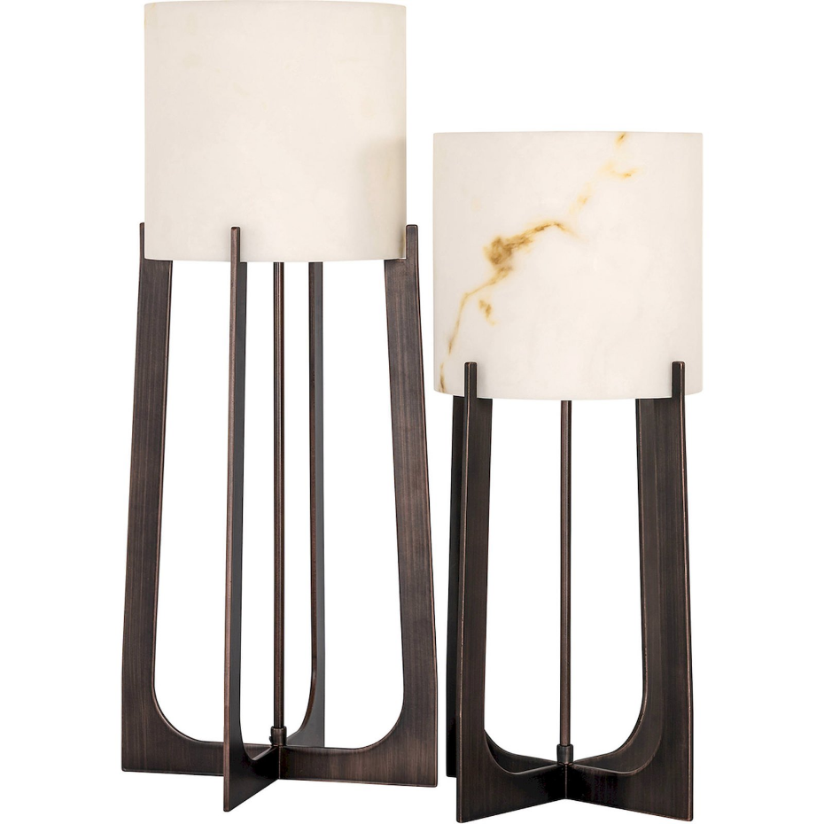 Lampe de table carrée en fer effet bronze et marbre