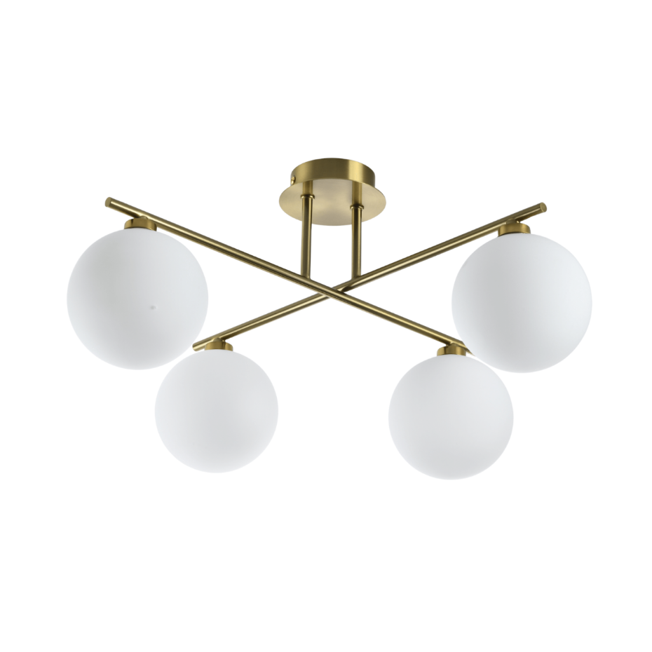 Plafonnier doré 4 globes opale - MILANOA