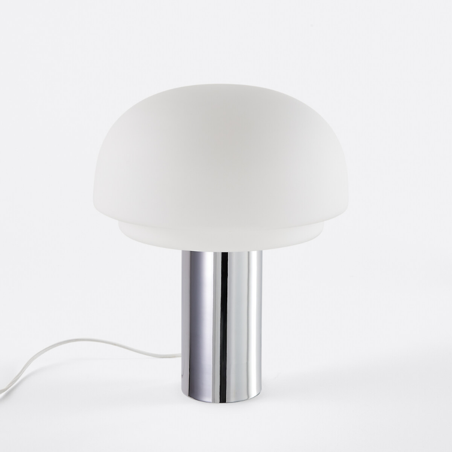 Lampe en verre opalin et métal fer chromé, hauteur 43,1 cm, AGATHILDA