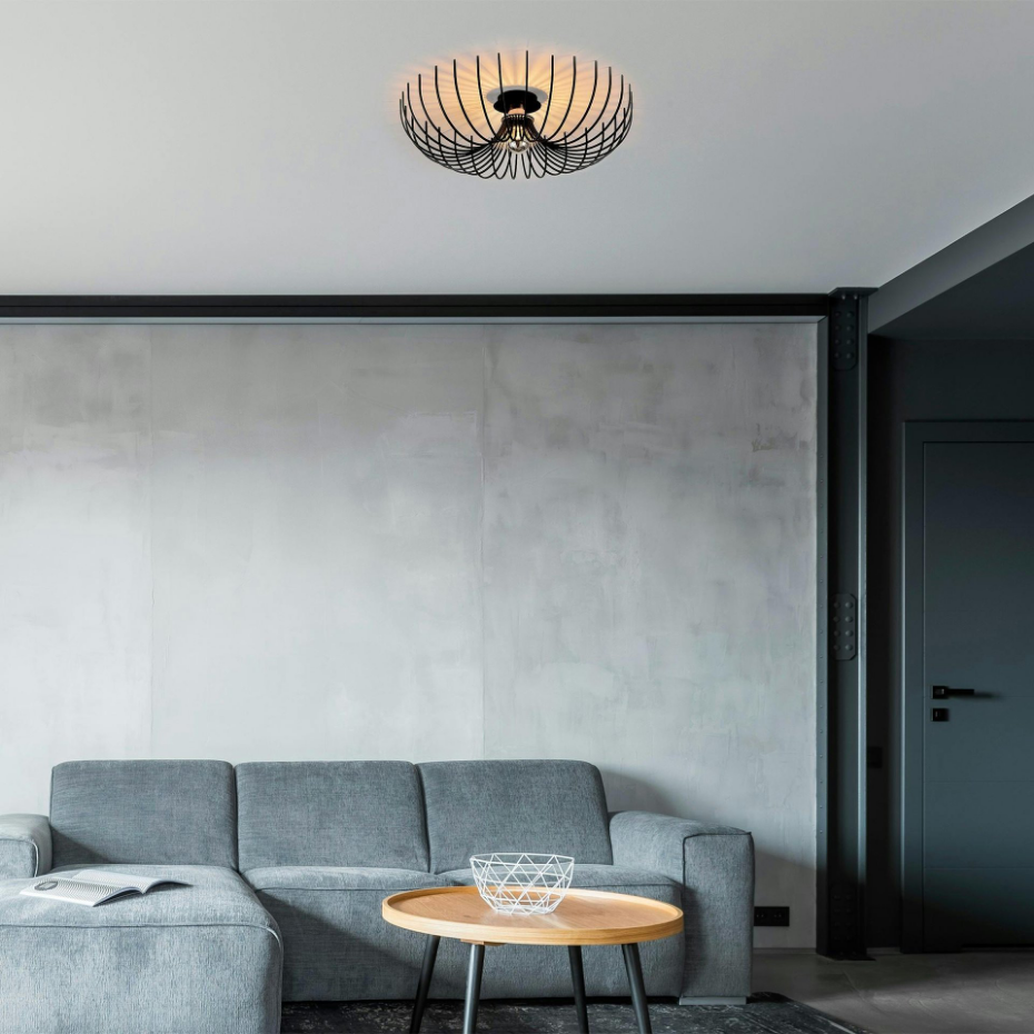 Plafonnier design métal noir filaire forme corolle ERZIN