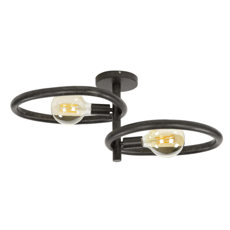 Plafonnier métal noir 2 ampoules, forme galet TRIBECA