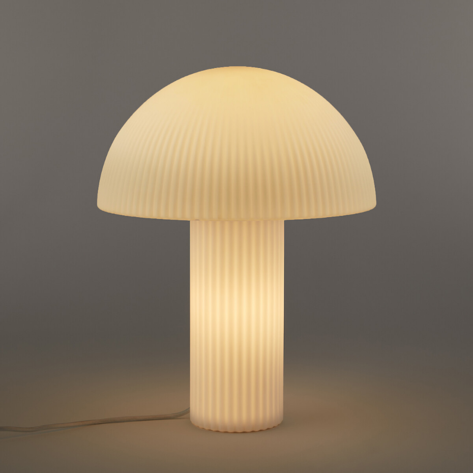 Lampe champignon verre opalin strié H41,7 cm, LOULOU