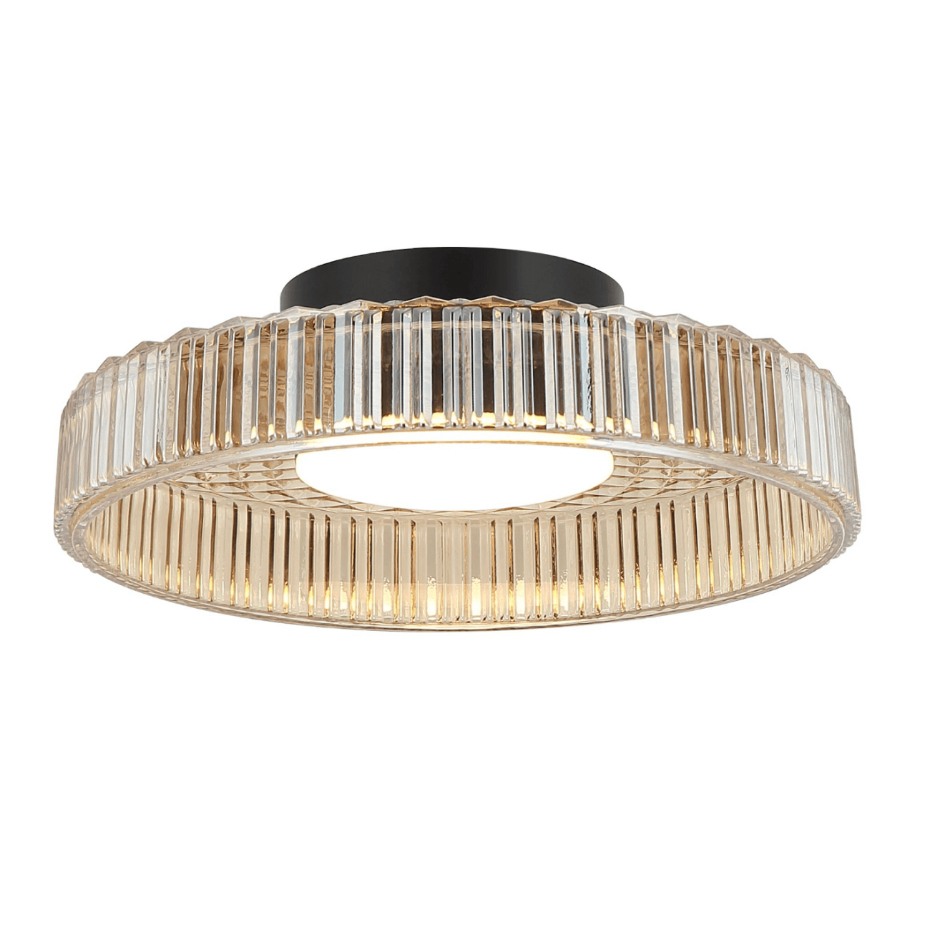 Plafonnier LED en verre ambré strié - DAMIAN