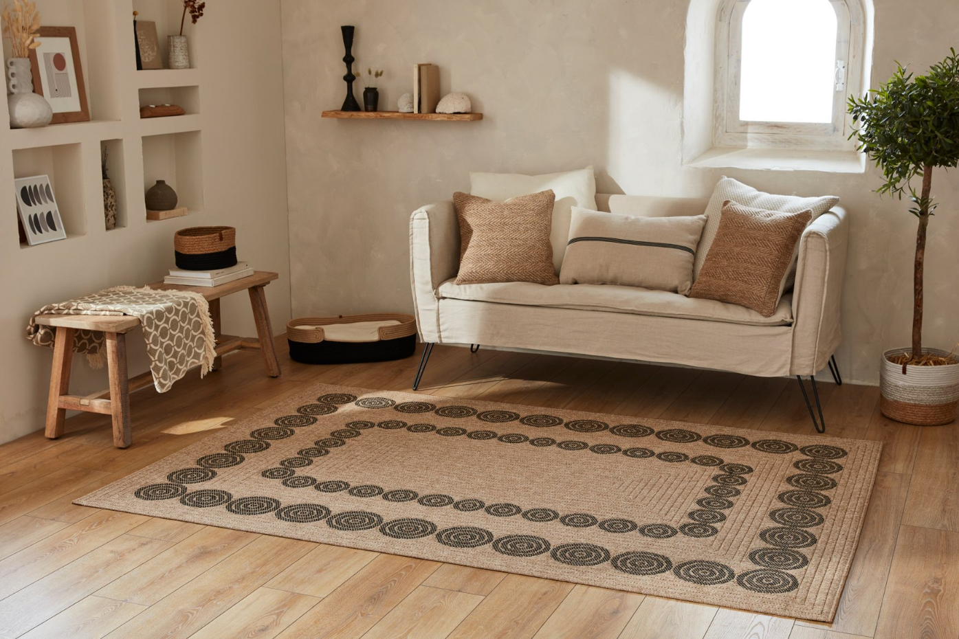 Tapis de salon intérieur extérieur motifs cercles NATURE