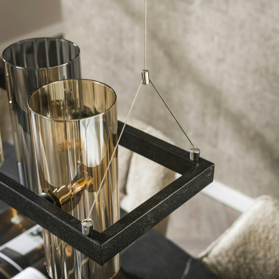 Suspension en verre ambré et chromé, 10 abat-jour RALF