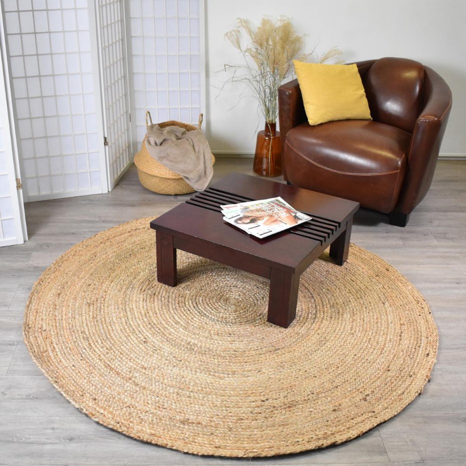 Tapis rond fait à la main en jute motif uni SUNNY