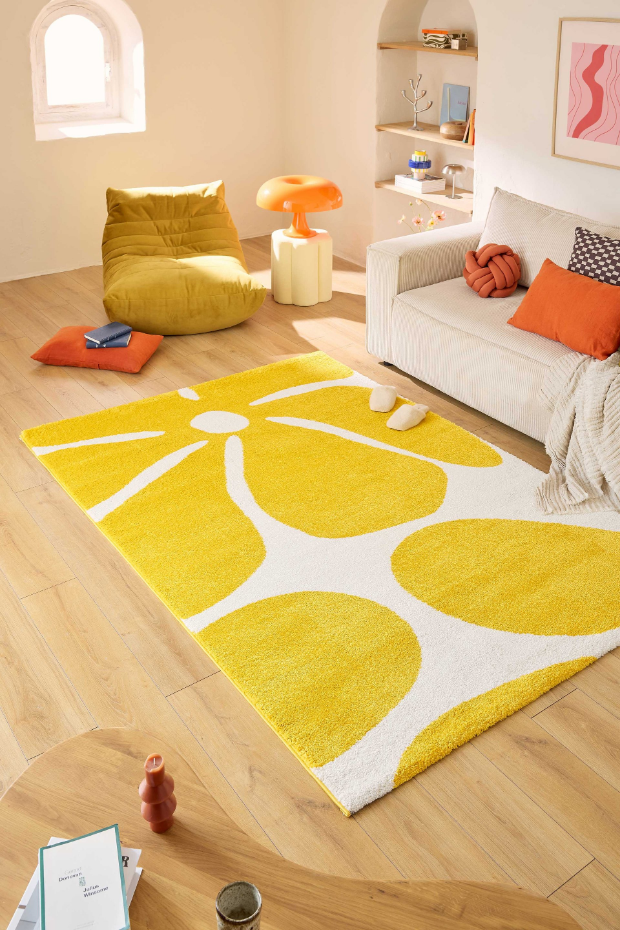 Tapis de  salon vintage à fleurs GROOVY