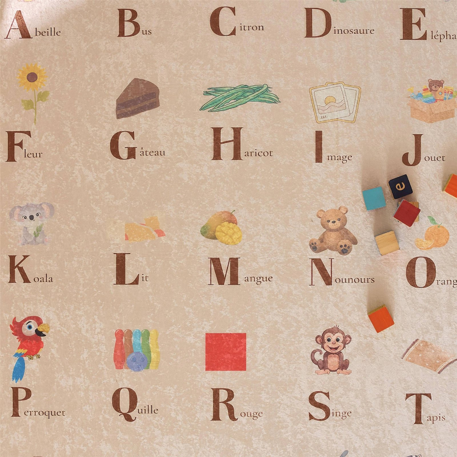 Tapis rectangulaire en polyester motif alphabet HAPPY