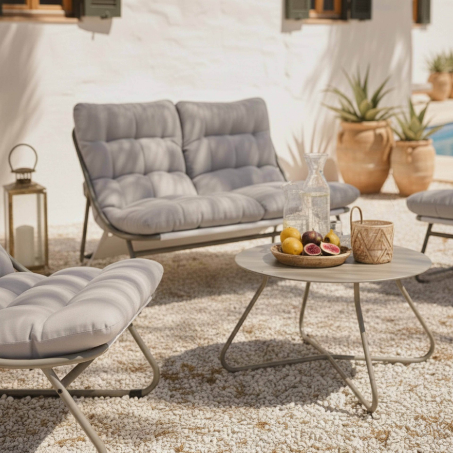 Salon de jardin 4 places en métal avec 1 canapé, 2 fauteuils et table basse, DUMBEA