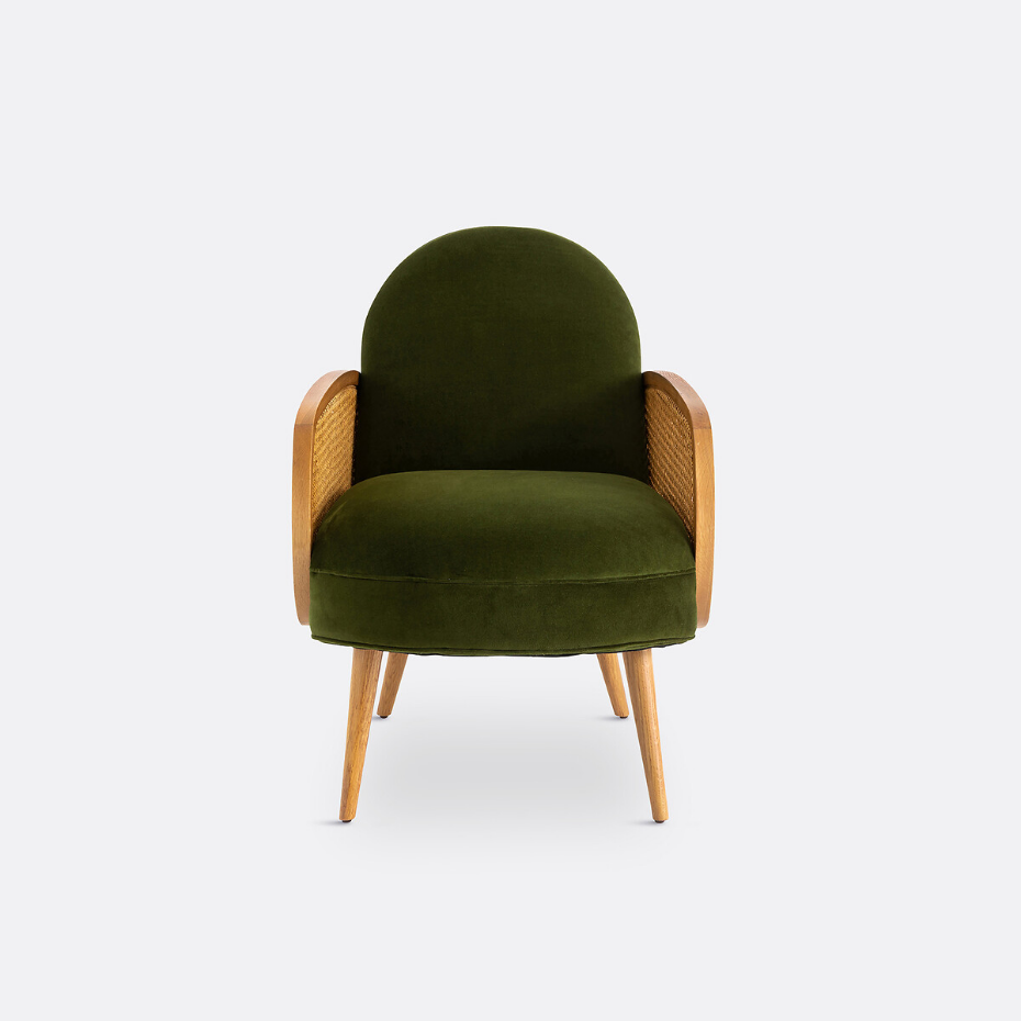 Fauteuil velours et cannage, Buisseau