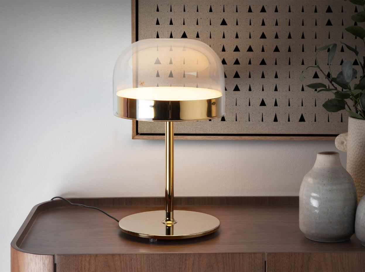 Lampe de bureau en acier et verre transparent