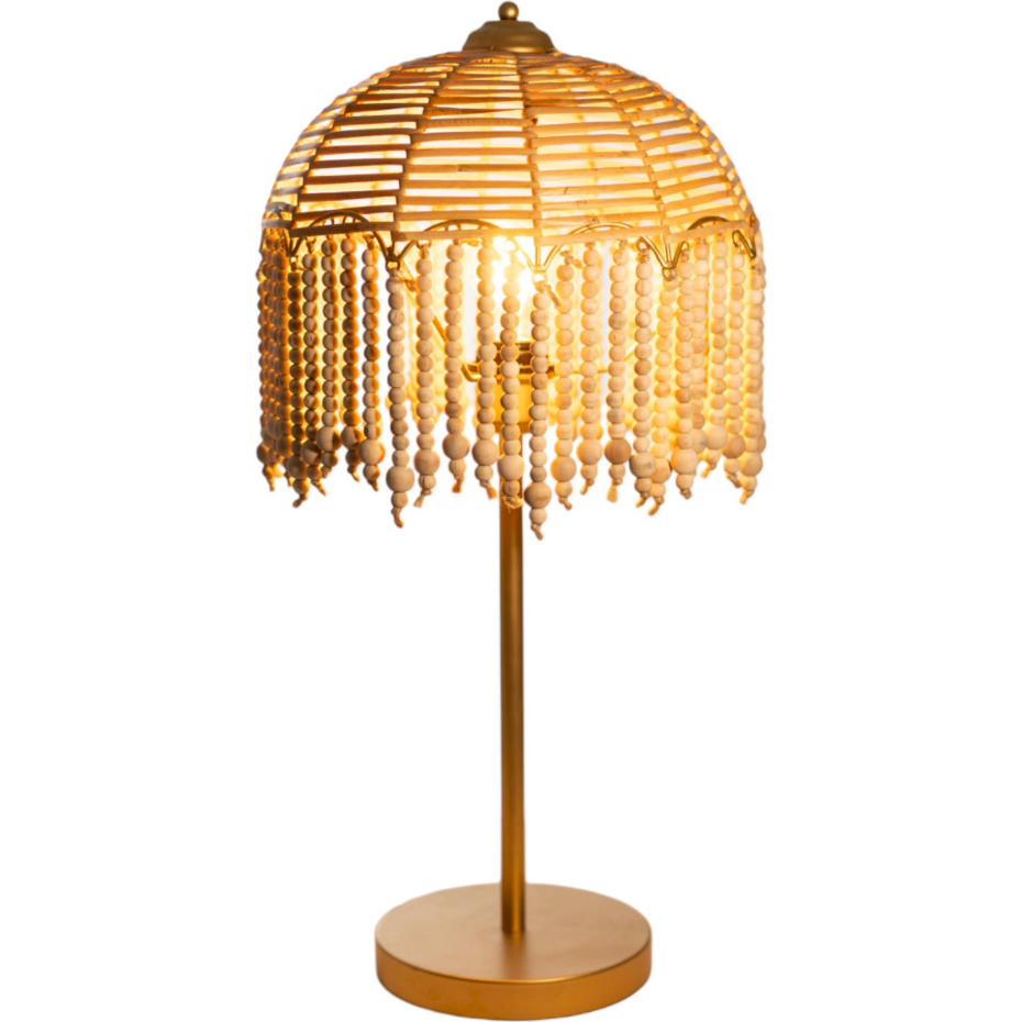 Lampe décorative ronde en rotin, métal et bois