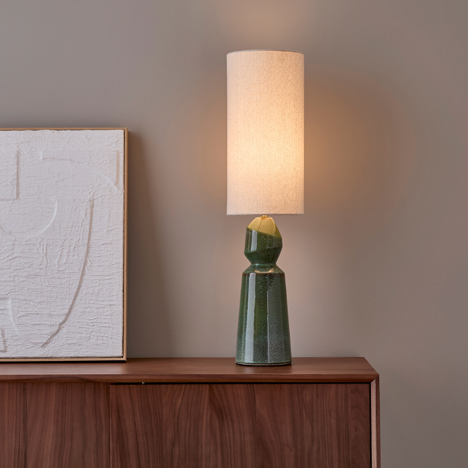 Lampe à poser en céramique et lin, TOTEMY CERAMIQUE