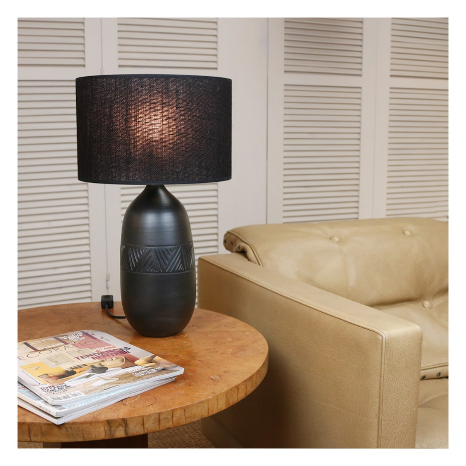 Lampe en terre cuite avec abat-jour jute, KÉO INCA
