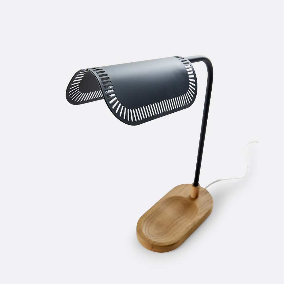 Lampe à poser orientable, métal fer et chêne, Opia