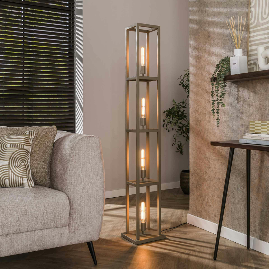 Lampadaire tour beige style moderne, 4 ampoules TRIBECA