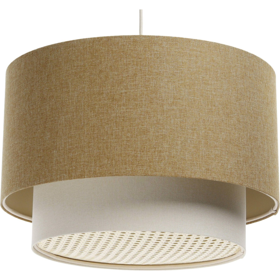 Suspension ronde en tissu avec diffuseur rotin Boho Elegant