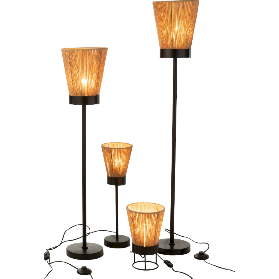 Lampadaire rond en métal et jute