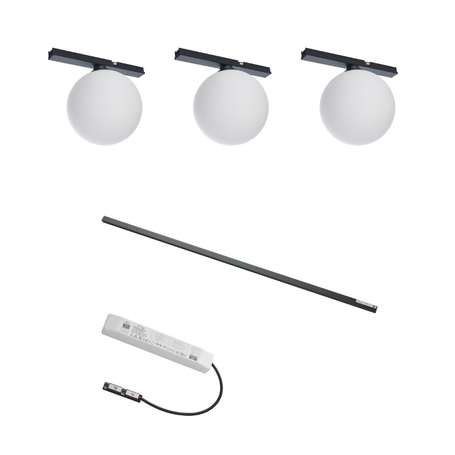 Kit rail 3 boules LED verre dépoli - LYNE