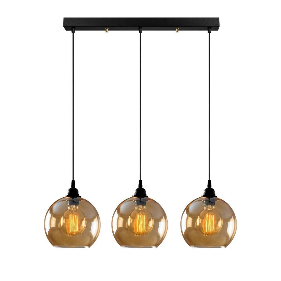 Suspension de table en verre doré, 3 globes 70 cm SIVAS