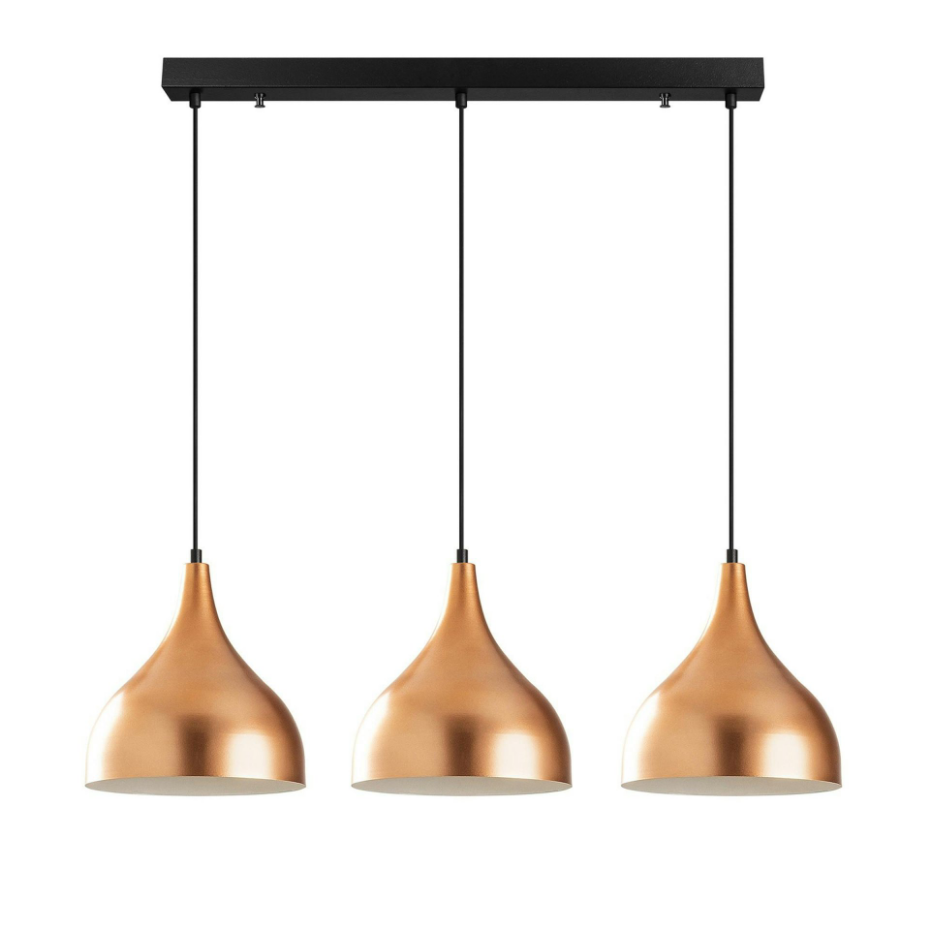Suspension de cuisine moderne, 3 abat-jour cuivre SILE
