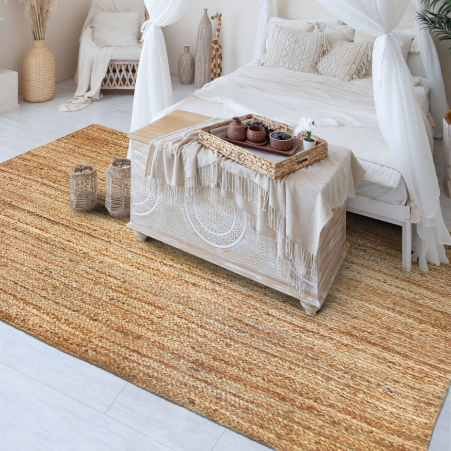 Tapis de salon en jute tressé main motif lignes  SUNNY JUTE