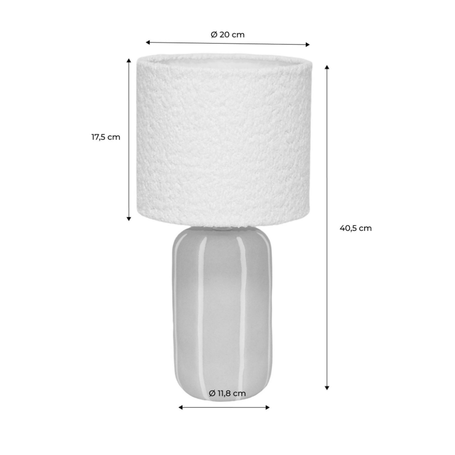 Lampe de table intérieur céramique, abat-jour bouclette H 41cm ROXANE