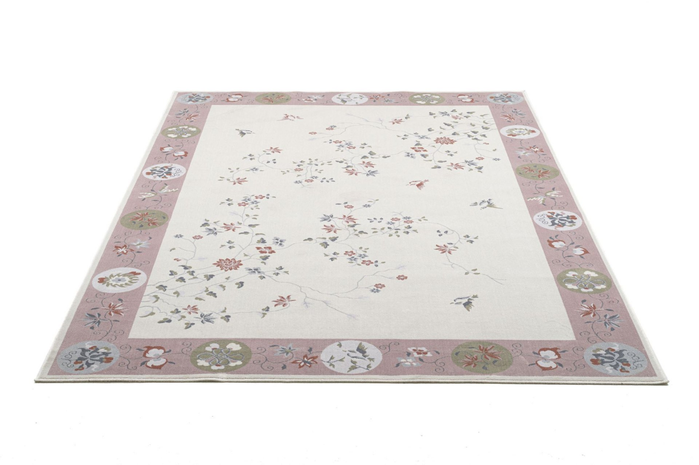 Tapis tissé avec bordure et motif floral avec effet brillant - Cherina