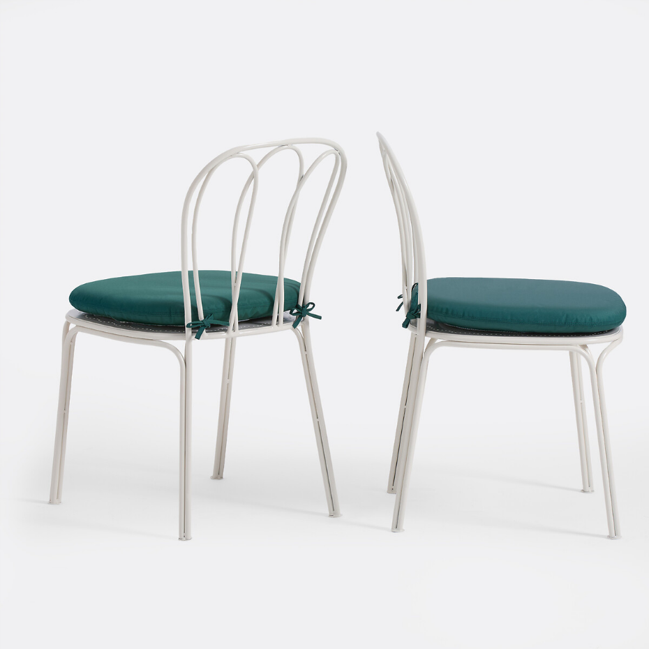 Lot de 2 chaises de jardin, en métal acier, avec coussin, LACOMO