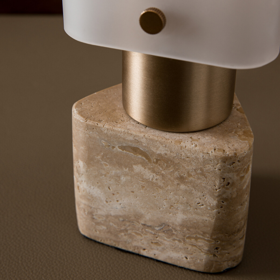 Lampe verre et travertin, Strozzi, design Emmanuel Gallina
