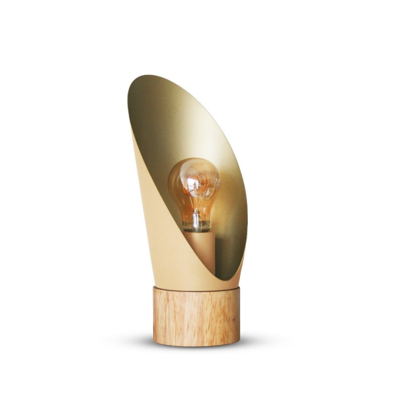 Lampe De Table Rose Nude Et Base En Bois Spoon