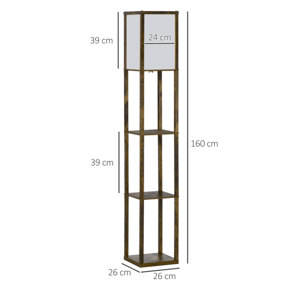 Lampadaire étagères 3 niveaux aspect bois