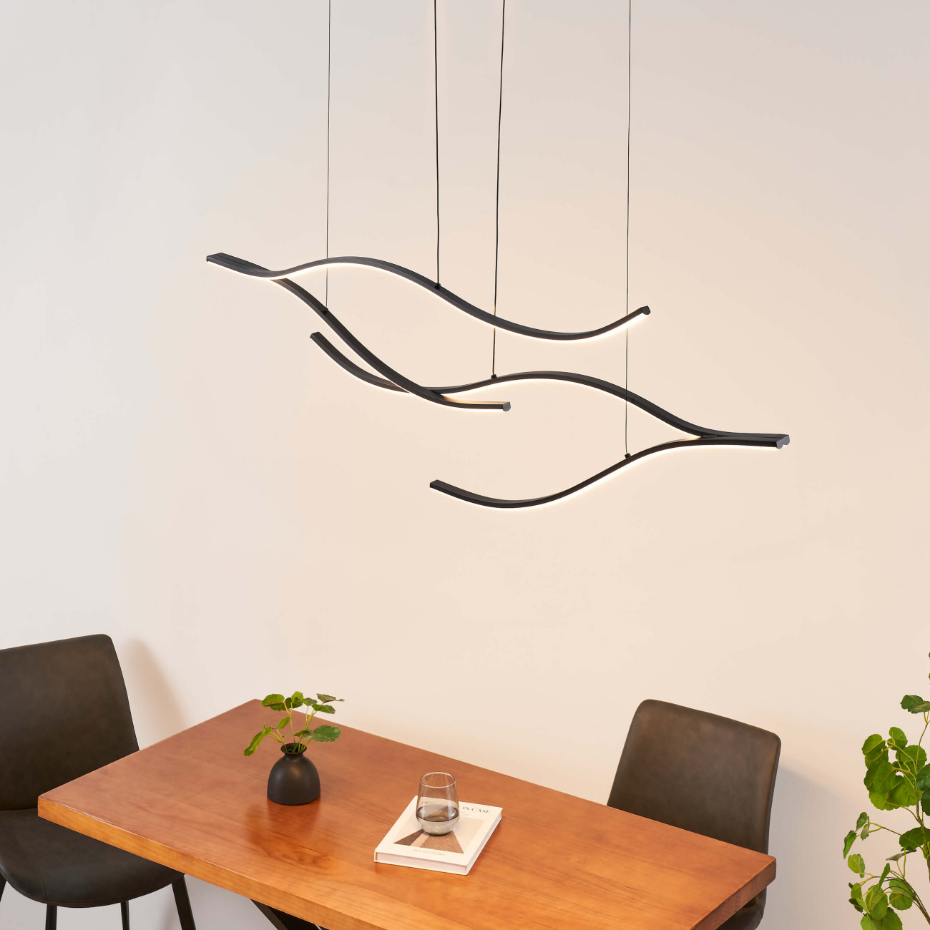 Suspension LED noire effet vague - Linisia