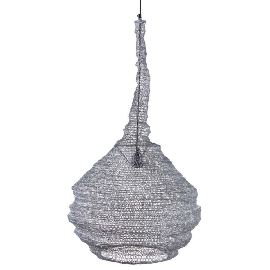Lampe suspension métal gris blanchi filet de pêche Diamètre 47cm