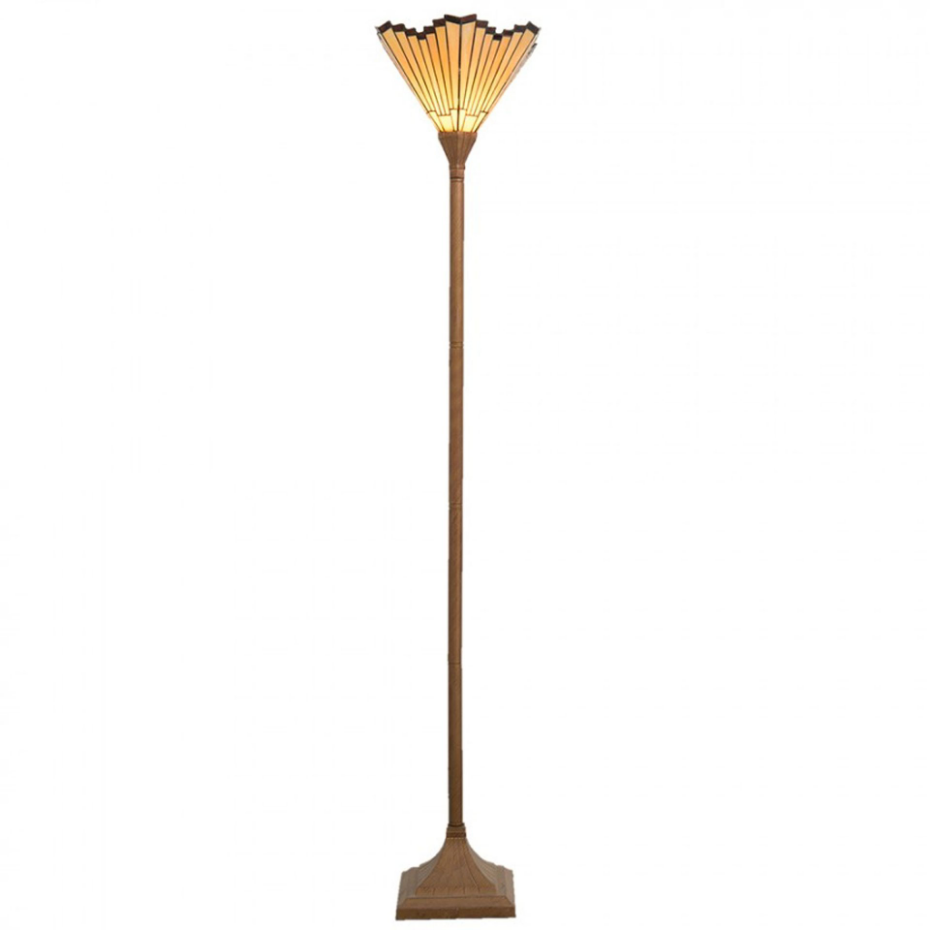 Lampadaire rétro en métal doré et abat-jour verre polyrésine 37x37x183cm