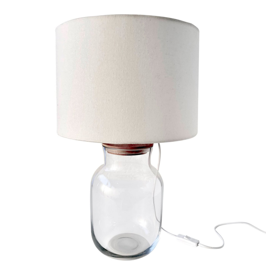 Lampe à poser vase verre transparent et abat-jour beige 30x30x51cm