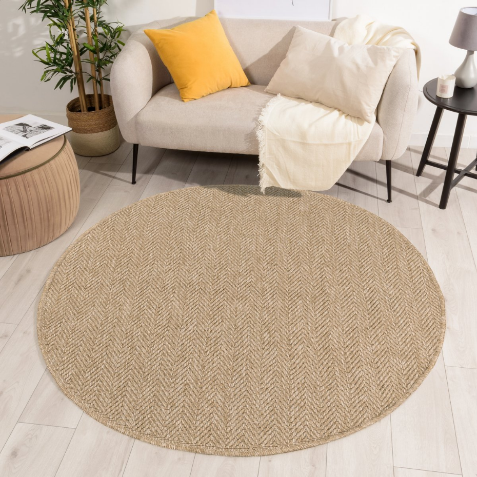 Tapis intérieur extérieur rond aspect jute cheuvrons NATURE