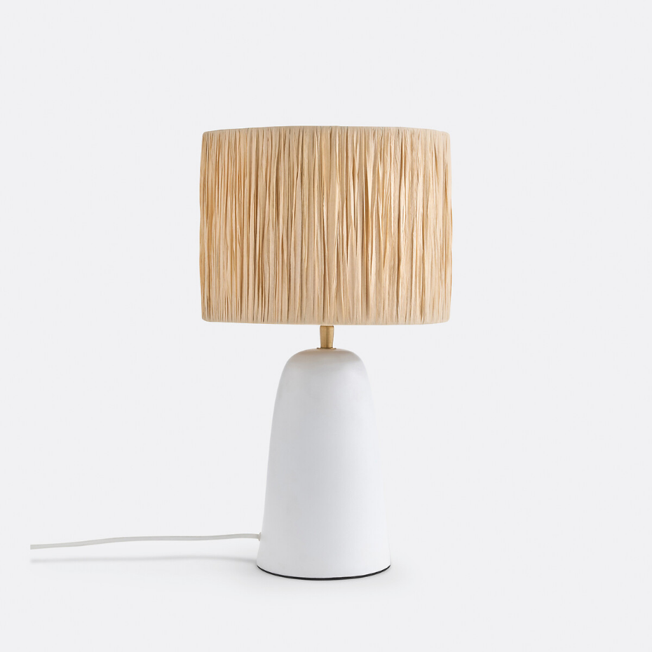 Lampe à poser en terracotta et raphia, Neven