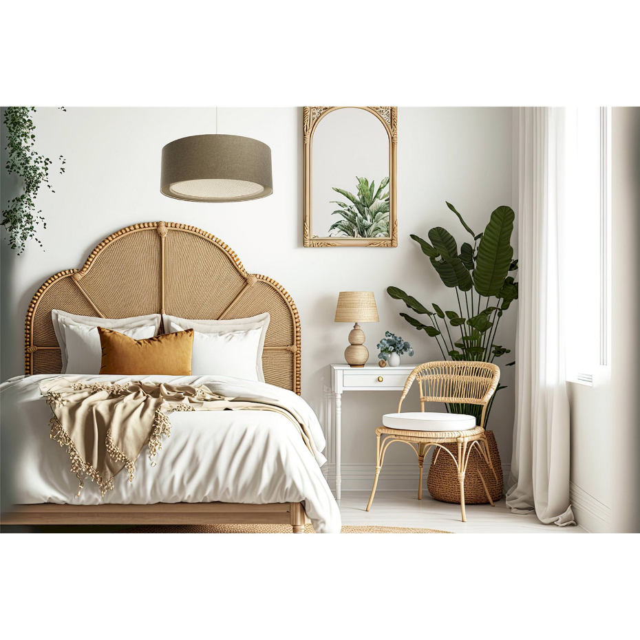 Suspension ronde en tissu et rotin Boho Elegant