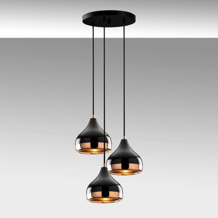 Suspension moderne noire et cuivre 3 abat-jour SILE
