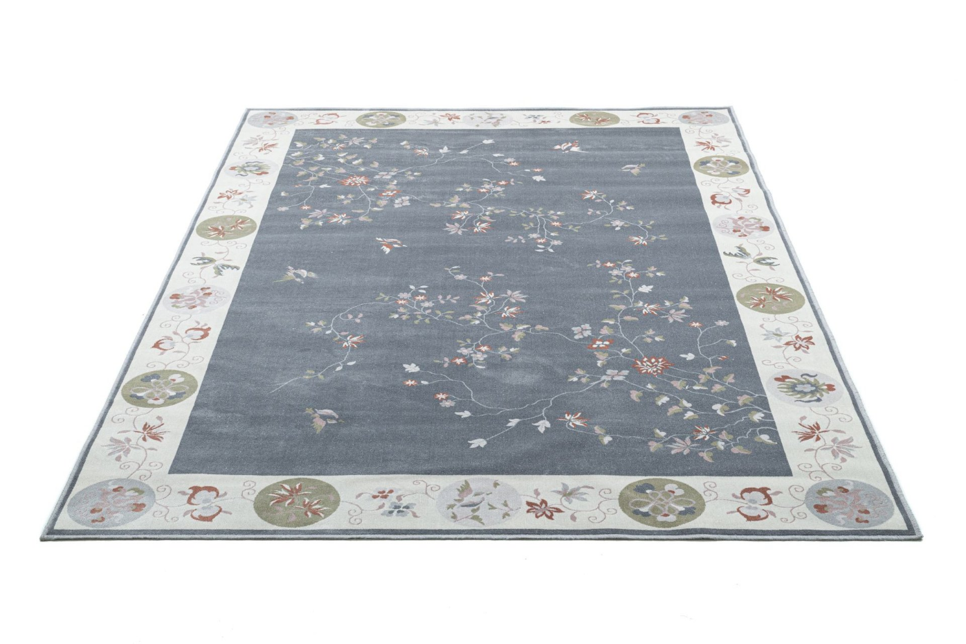 Tapis tissé avec bordure et motif floral avec effet brillant - Cherina