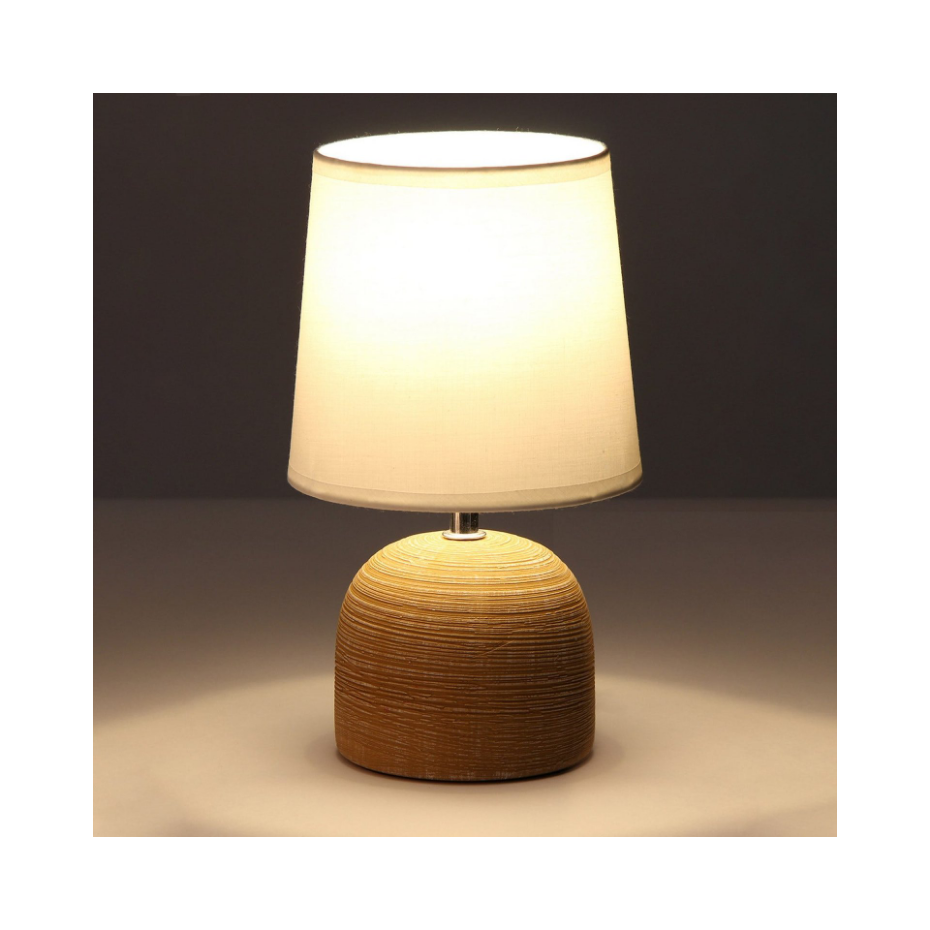 Lampe à poser ronde céramique marron effet naturel - 16x16x27.5cm
