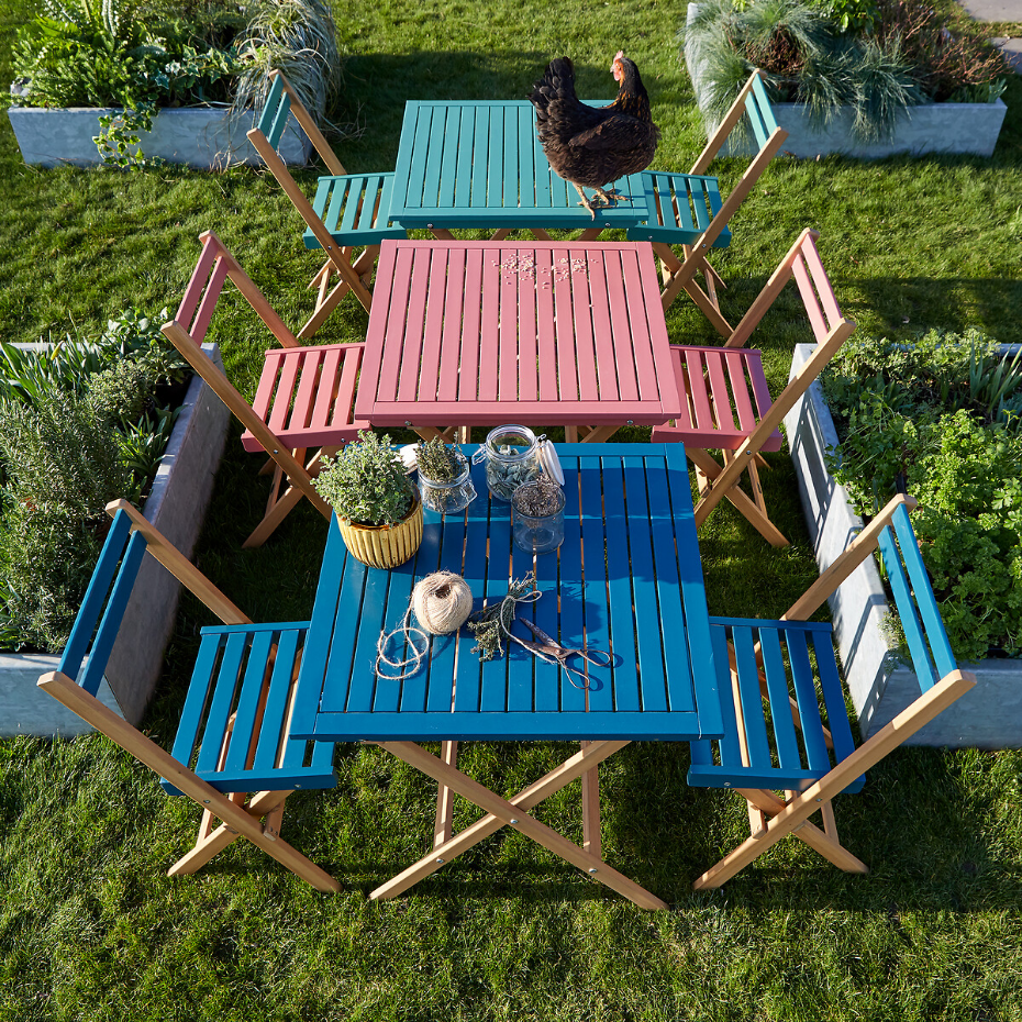 Ensemble de jardin pliable, 3 pièces, en acacia, DUDENA