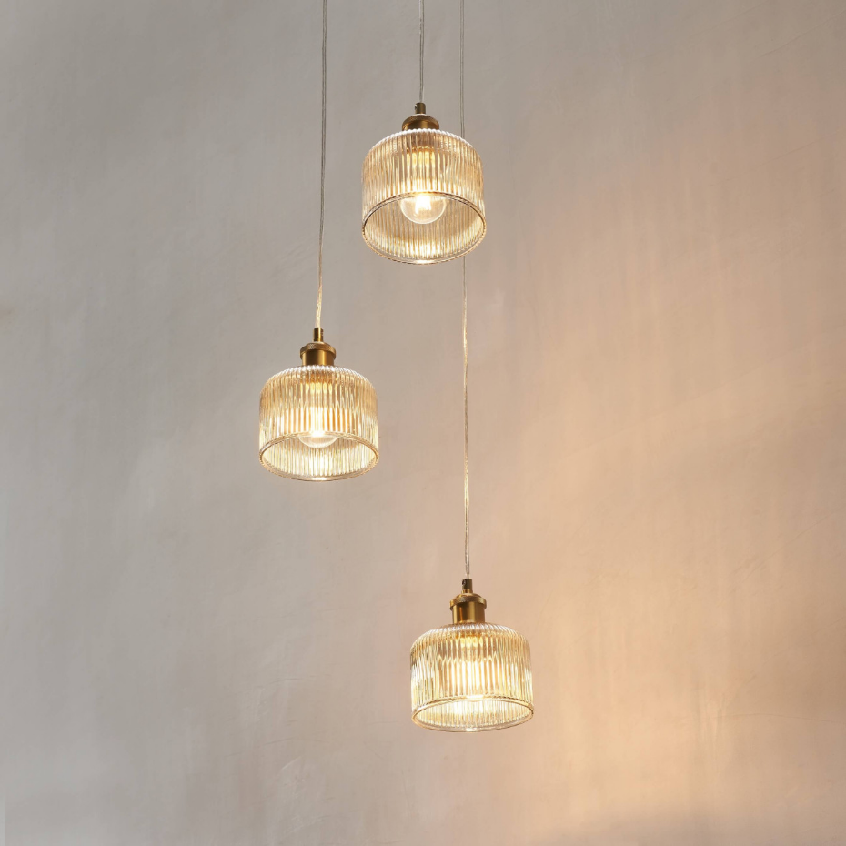 Suspension trio verre ambré rétro - AURÉLINE