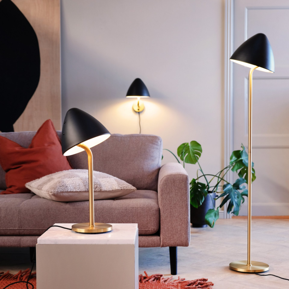 Lampadaire en Métal, noir et laiton OULU