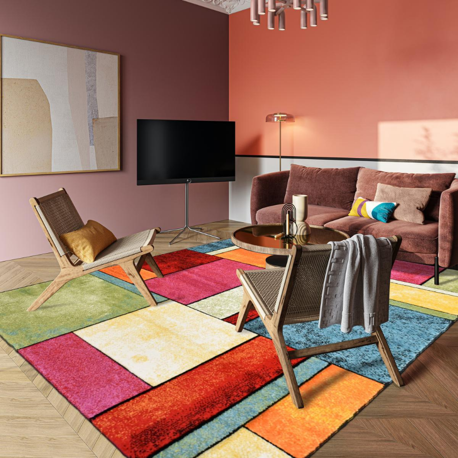 Tapis salon et chambre tissé motif géométrique LYN8 GEOME
