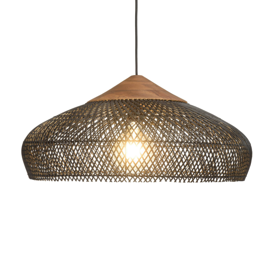 Suspension ronde 65cm en rotin et teck FOLELLI